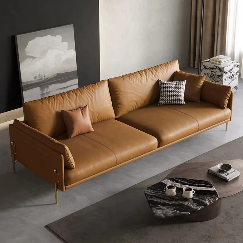 Leather light luxury sofa modern minimalist design high leg three seat living room
