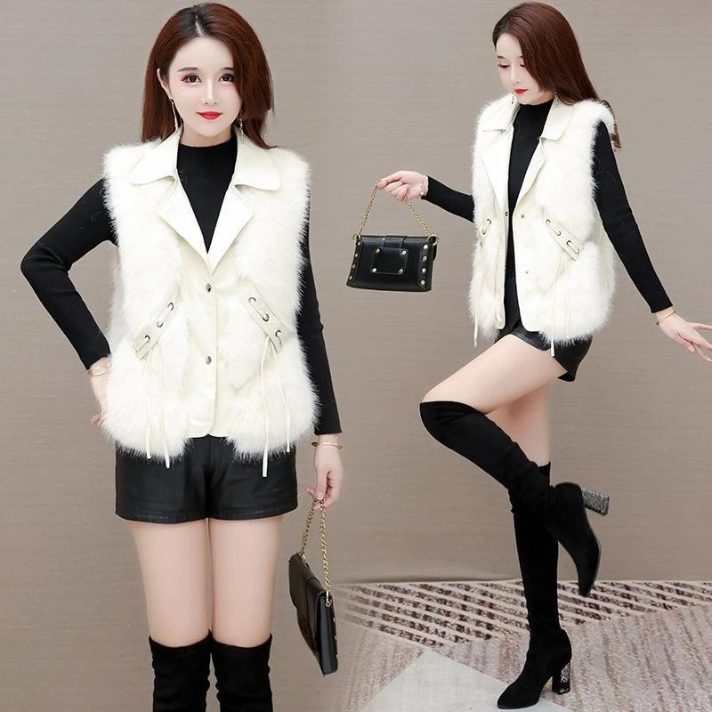 Stylish Faux Fur Vest for Women Short Slimming Coat with Waistcoat Design Spring Autumn Wearable Top for Outdoor​