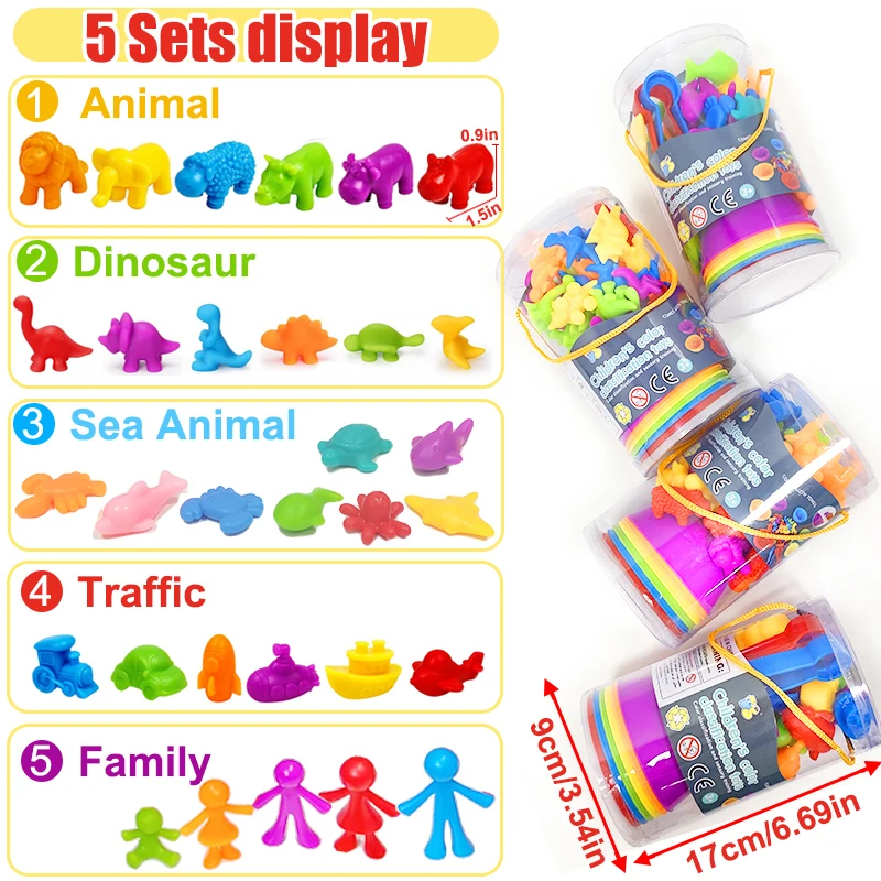 Kids Matching Game Learn Educational Toys Animal Cognition Rainbow Sort Fine Motor Training Montessori Sensory Puzzle Toy Gifts