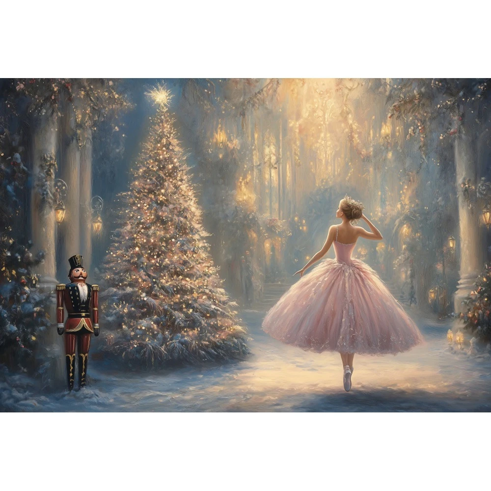 Winter Whimsical Carousel White Horse Surround Christmas Backdrop Baby Kids Portrait Family Party Decor Backgrounds Photocall