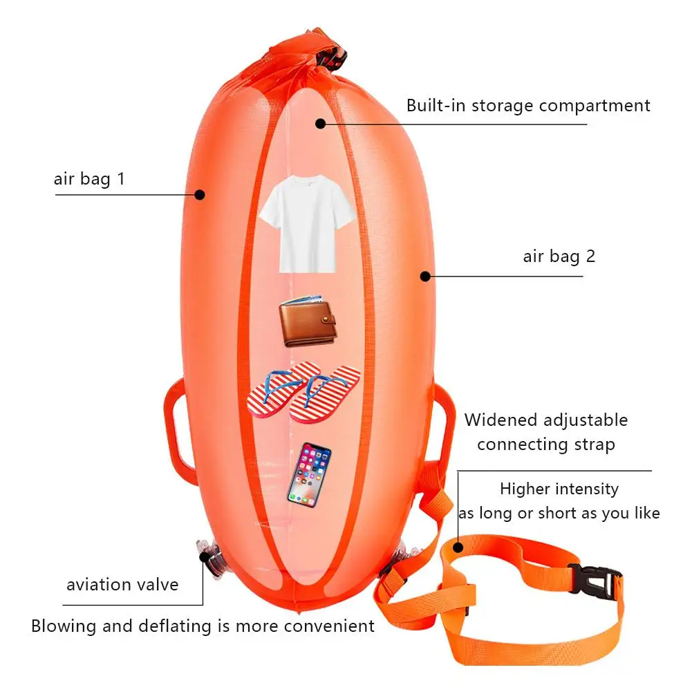 Bolsa inflable de natación de PVC, boya abierta de 20L, bolsa de aire doble, bolsa de seguridad para deportes acuáticos