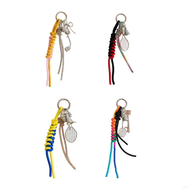 F2TD Eye Catching Phone Strap Colorful Handwoven Rope Keychain for Women Sophisticated Braided Lanyard Bag Pendant Ornament