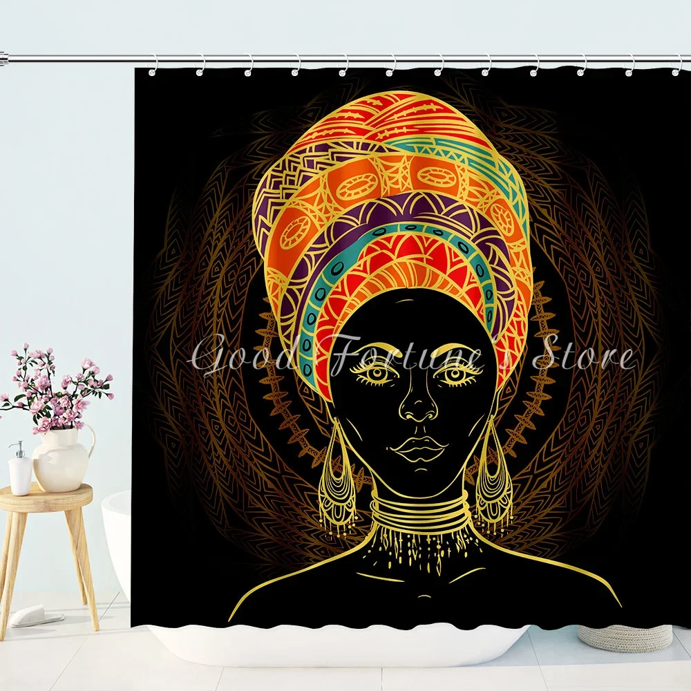 

Tribal Afro Woman Mandala Art Drawing Shower Curtain