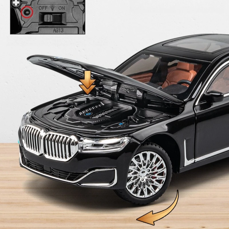 1:24 bmw 760li the7 alta simulação diecast metal liga modelo carro som luz puxar para trás coleção crianças brinquedos presentes