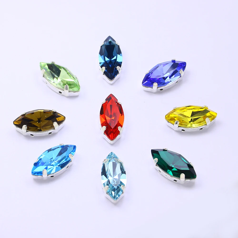 Horse Eye Glass Rhinestones with Claw, Sew-On Rhinestones, Strass Glitter Stones for Needlework Clothes, 6x12mm