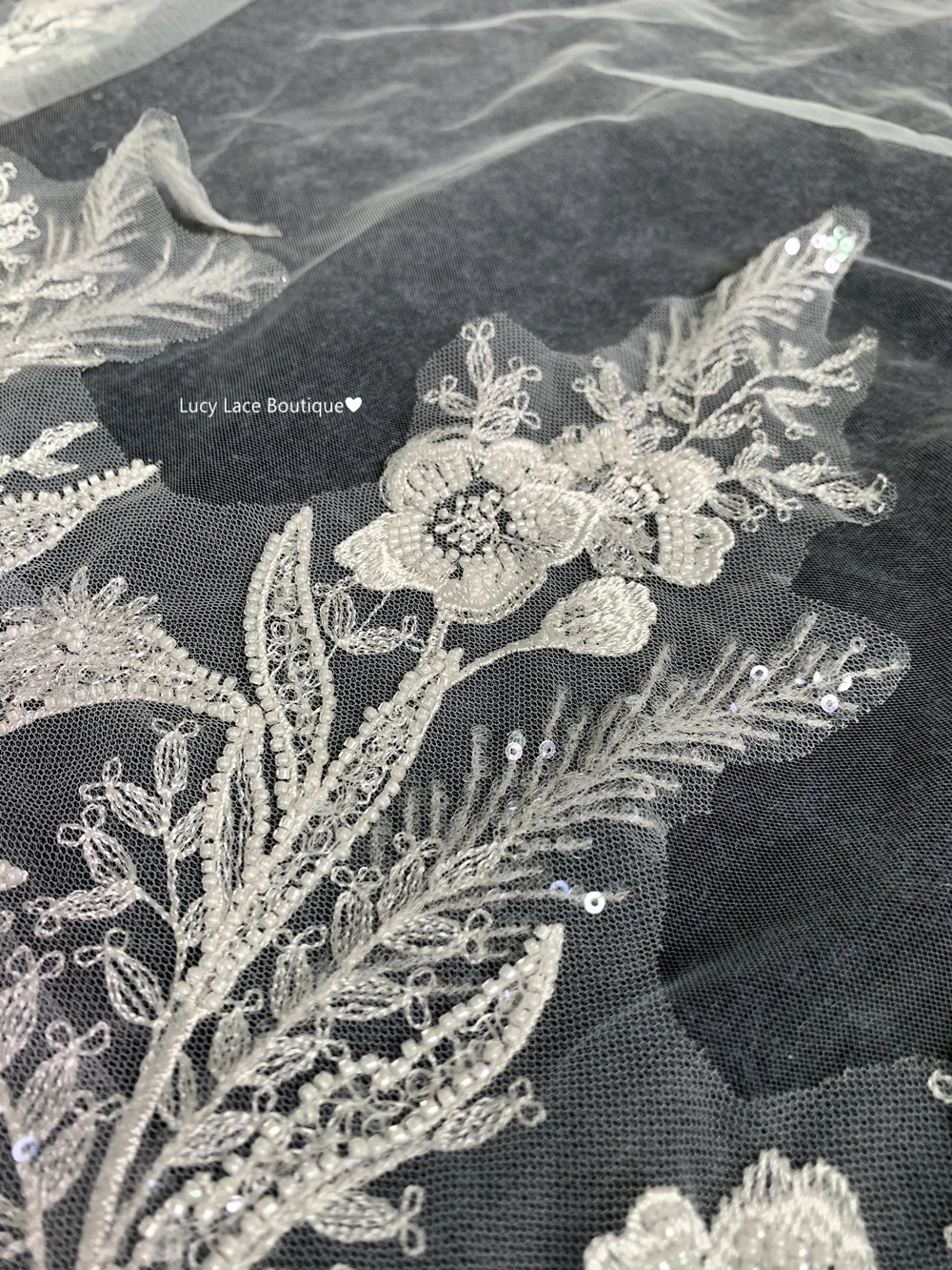 38CM Wide Ivory Beaded Lace Trim Sewing on Embroidery Wedding Lace Trimming 1 Yard