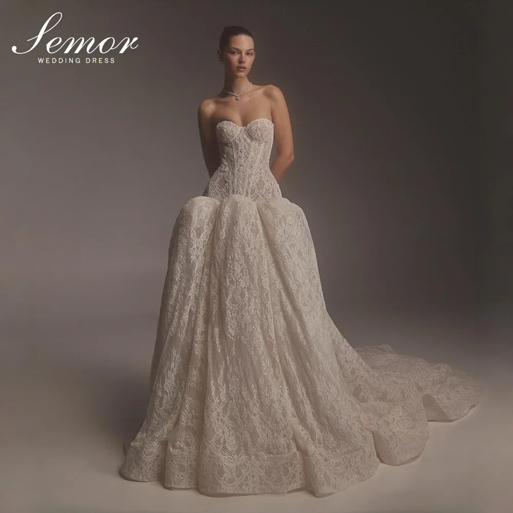 Semor luxury Lace Wedding Dress Sweetheart Collar Beading Crystal Sequin Unique Vestidos De Novia Robe De Marie Customized 2027