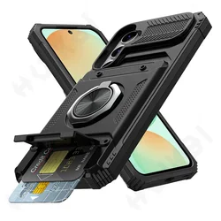 Case For Samsung Galaxy S25 S24 S23 Ultra Plus FE A55 A35 5G Magnetic Rotated Ring Kickstand Heavy Drop Protection Wallet Cover
