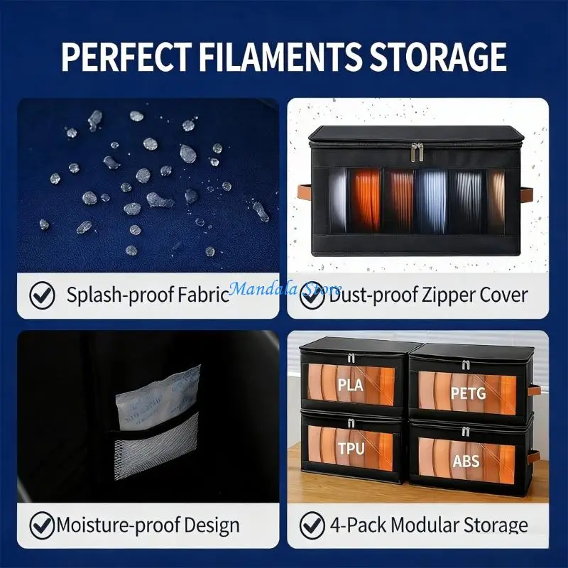 U2JC 6 Roll 3D Printer Filament Storage Box Made Of Oxfords Fabric For Dustproof And Moisture Protective