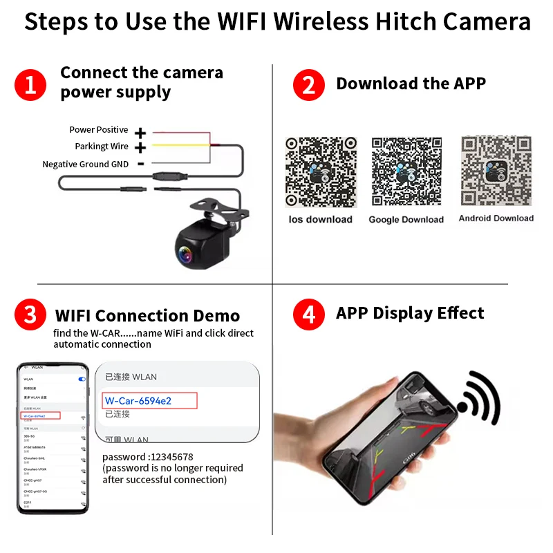 Wireless 1080P HD Car Reverse Camera WiFi Night Vision Waterproof Parking Monitor for Android iOS Universal Vehicles view 6