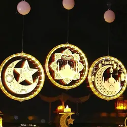 Ramadan Window Lights Moon Star LED Lights Hanging Lamp Ramadan Kareem Home Decorations Islamic Muslim Festival Party Supplies