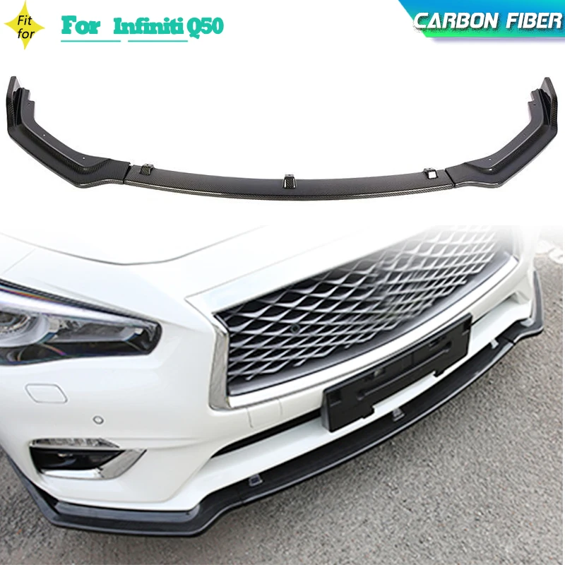 

Carbon Fiber 3PCS/Set Car Front Bumper Lip Spoiler Splitters For Infiniti Q50 Standard Only 2018 2019 Front Lip PP Matte Black