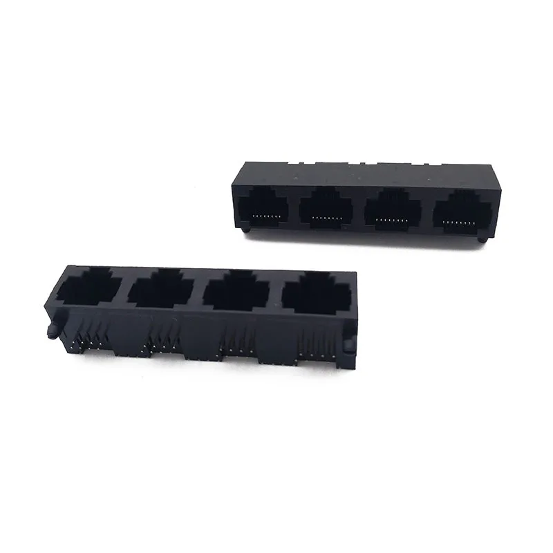 10PCS RJ45 8P8C Connector 1X4 female Network Socket DIP 56 Modular Jack 4 Ports All-plastic 90 Degrees L=63.05MM