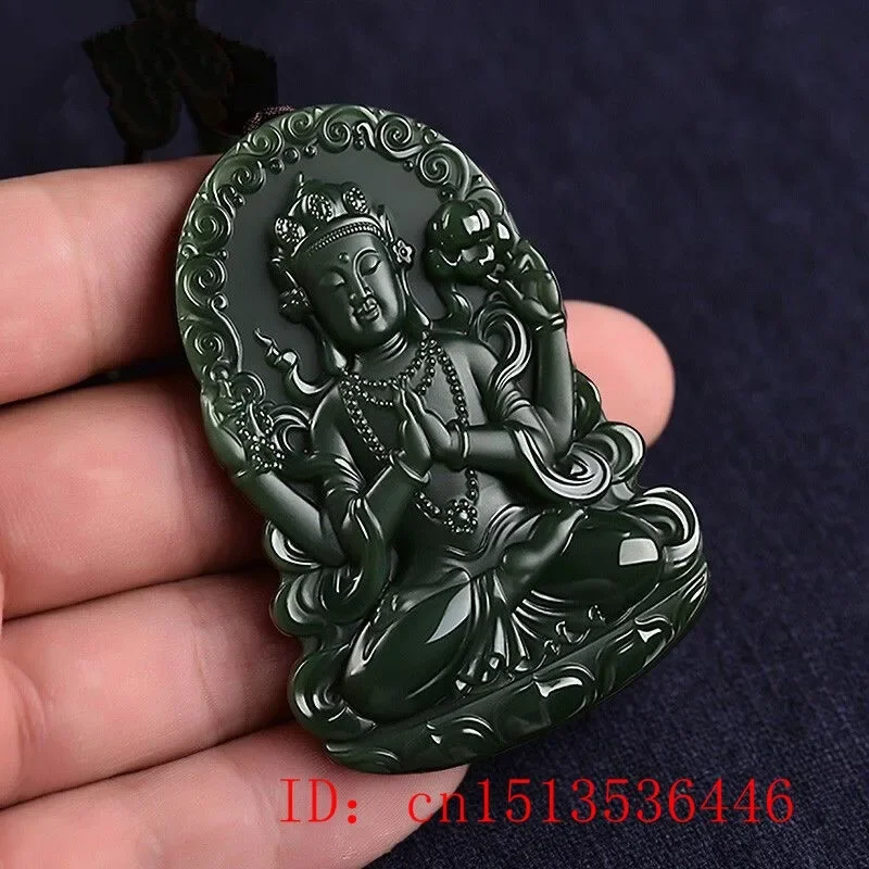 Imagem -06 - Hotan Jade Guanyin Bodhisattva Pingente para Homens Natural Green Stone Talismãs Colares Encantos Jóias Jade Pingente Charme