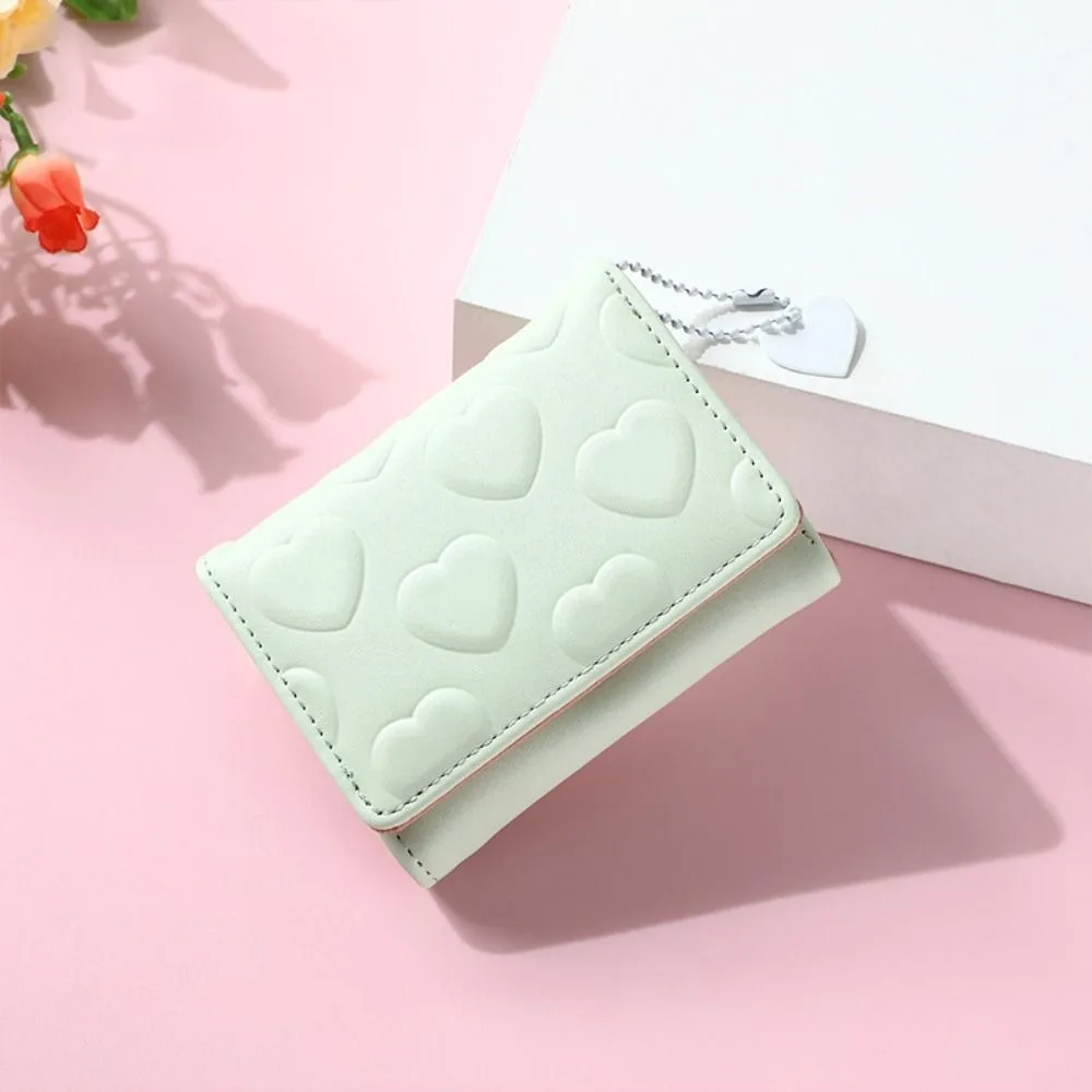 Fashion Imprinted Love Wallet Solid Color Multifunction Three Fold Wallet Coin Purse Short PU Leather Card Holder Women