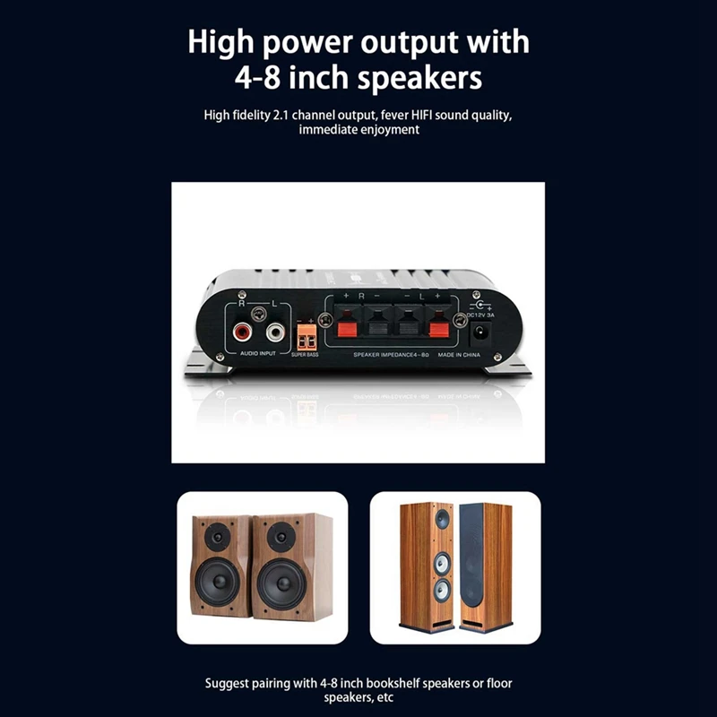 LDZS Black Car Bluetooth Amplifier Hifi Home Audio Multi-Function Speaker Professional Fever For Car (Adapter Included)