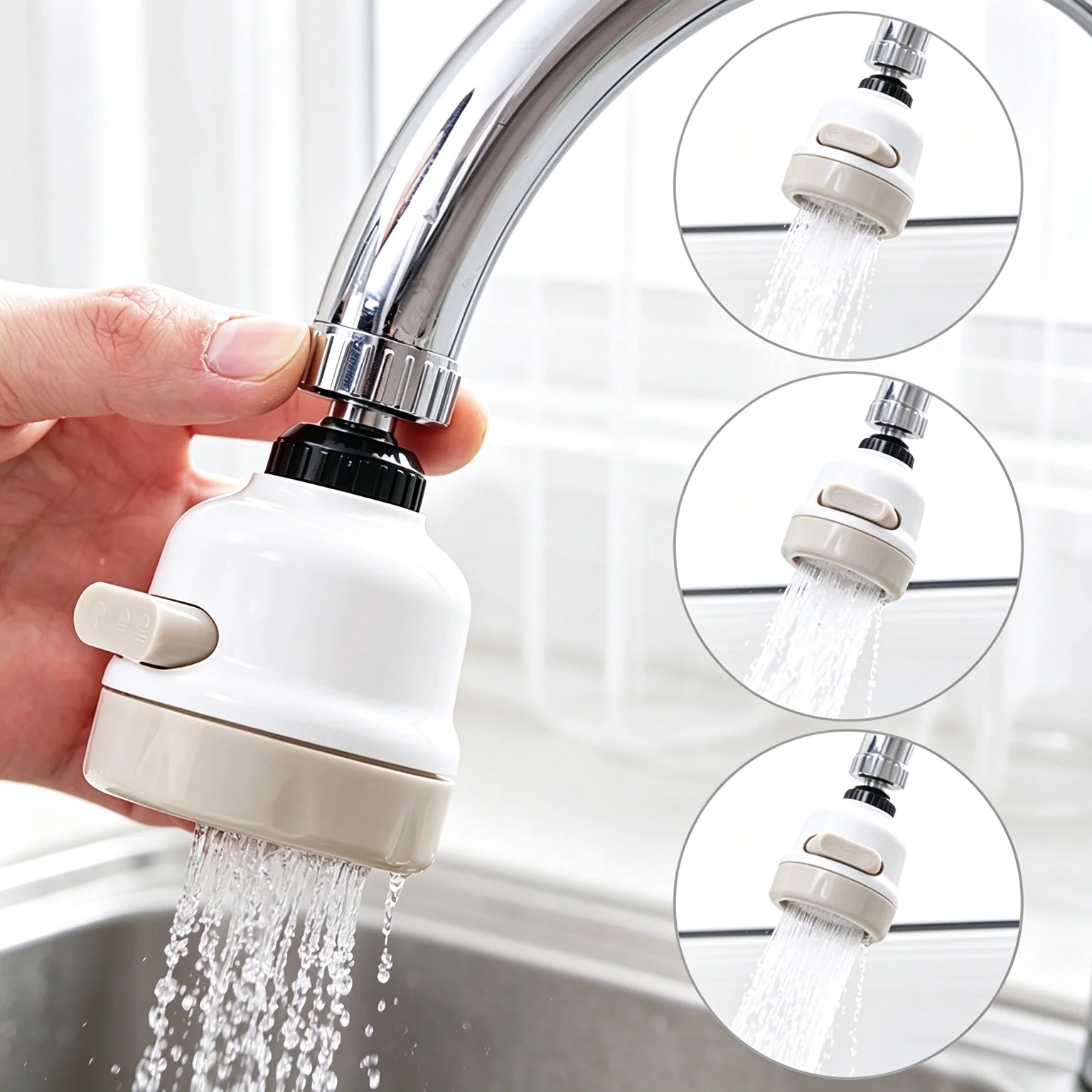 360 Degree Swivel Kitchen Faucet Aerator Adjustable Three Mode Sprayer Filter Diffuser Water Saving Nozzle Bath Faucet Connector
