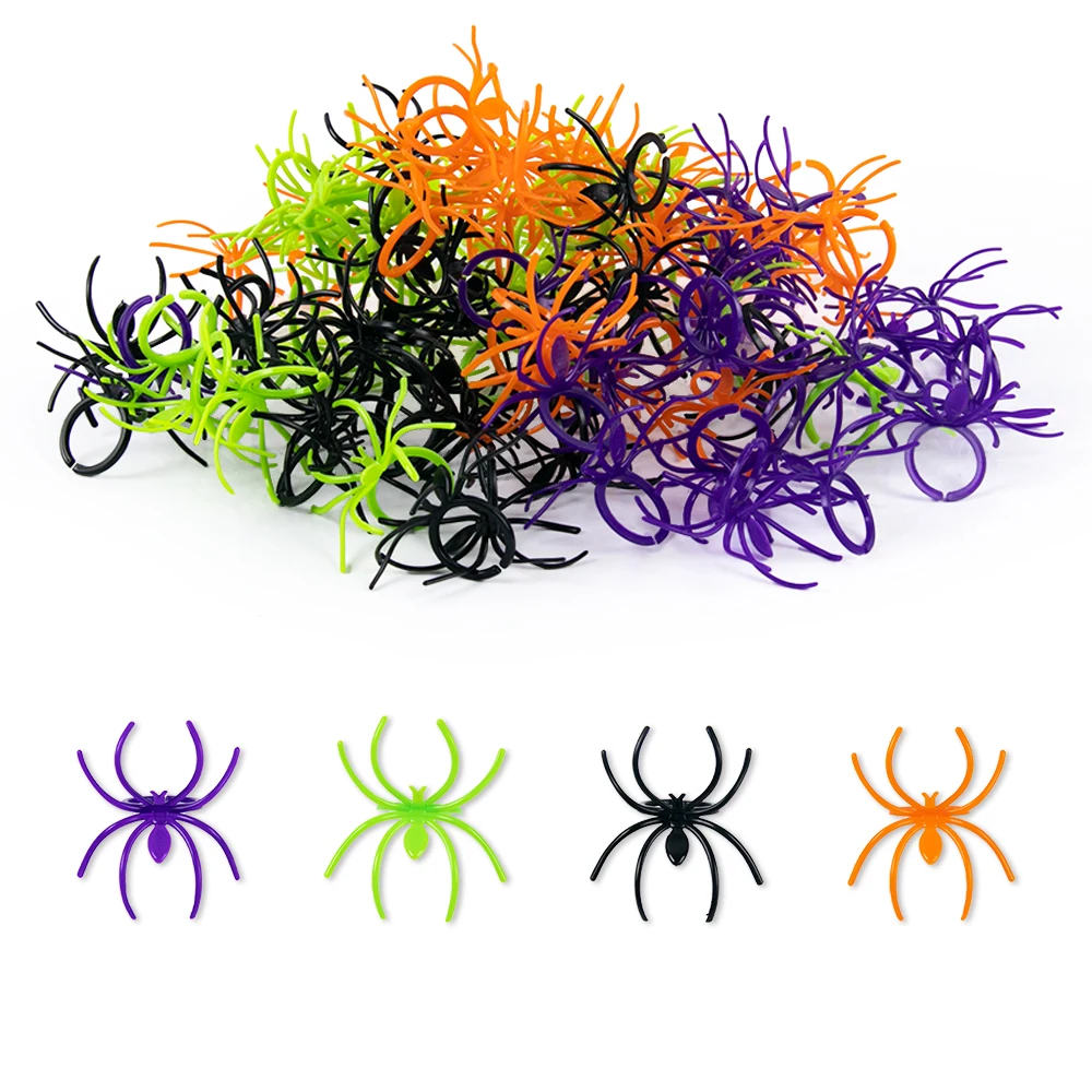 20/40Pcs Halloween Plastic Mini Colorful Spider Rings for Kids Party Halloween Prank Props Decoration Kid Toys Accessories Rings