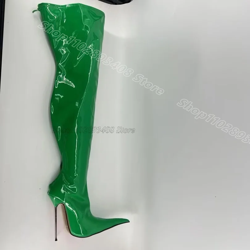 Green Pointed Toe Metal Heels Boots Elastic Side Zipper British Style Fashion Women Spring Party Dress Boots Zapatos Para Mujere
