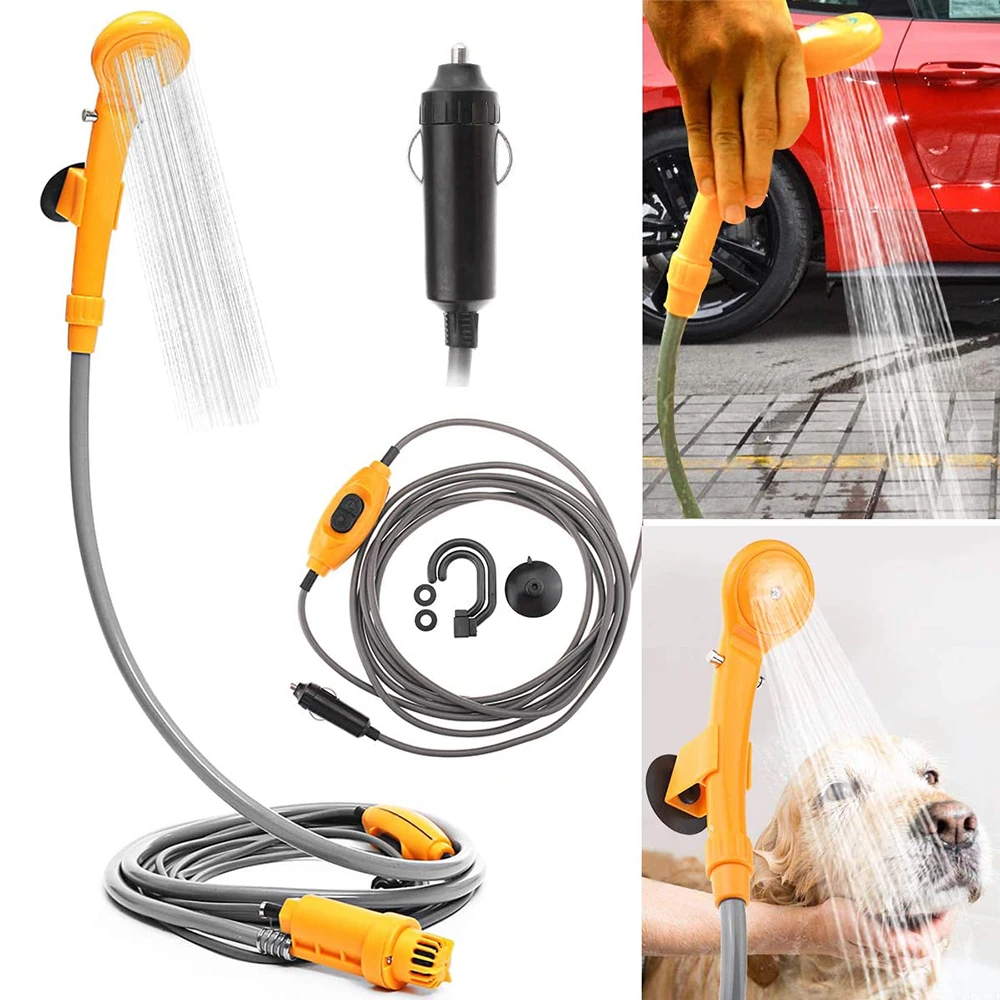 Draagbare Camping Douche 12V Auto Sigarettenaansteker Handheld Outdoor Kamp Douchepomp Voor Reizen Kamp Wandelen Huisdier Douche Carwash