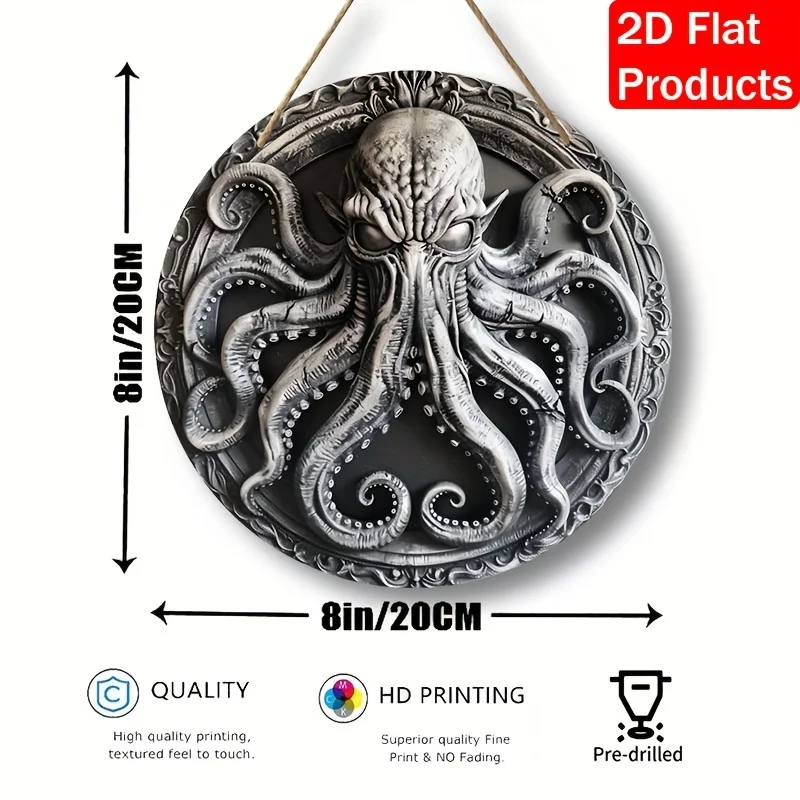 Cthulhu Themed Round Acrylic Sign-Contemporary Animal Wall Hanging Decor,Home,Farmhouse,Door,Kitchen&Multipurpose Use