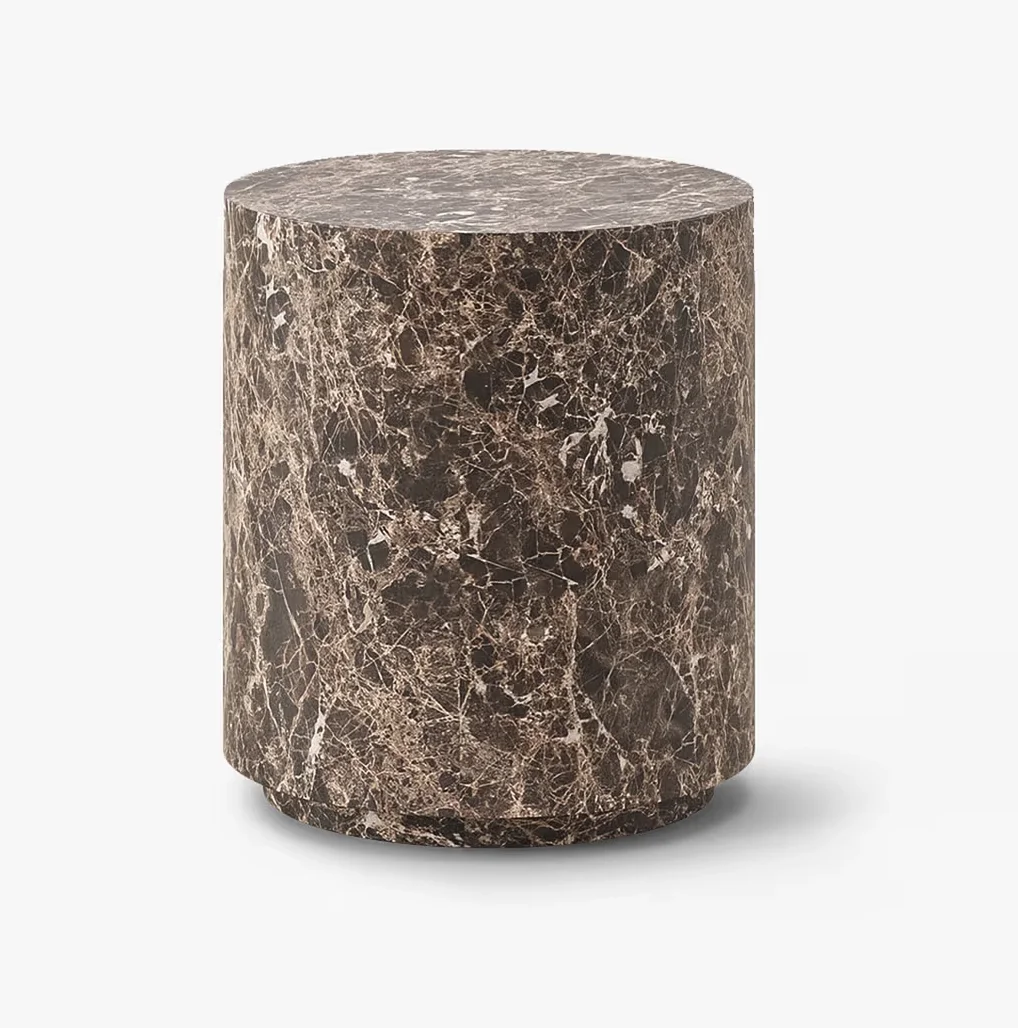 Natural Marble Side Table Design Home Furniture Brown Luxury Cylinder Stone Pillar Sofa Plinth Side Table Bedroom Side Table