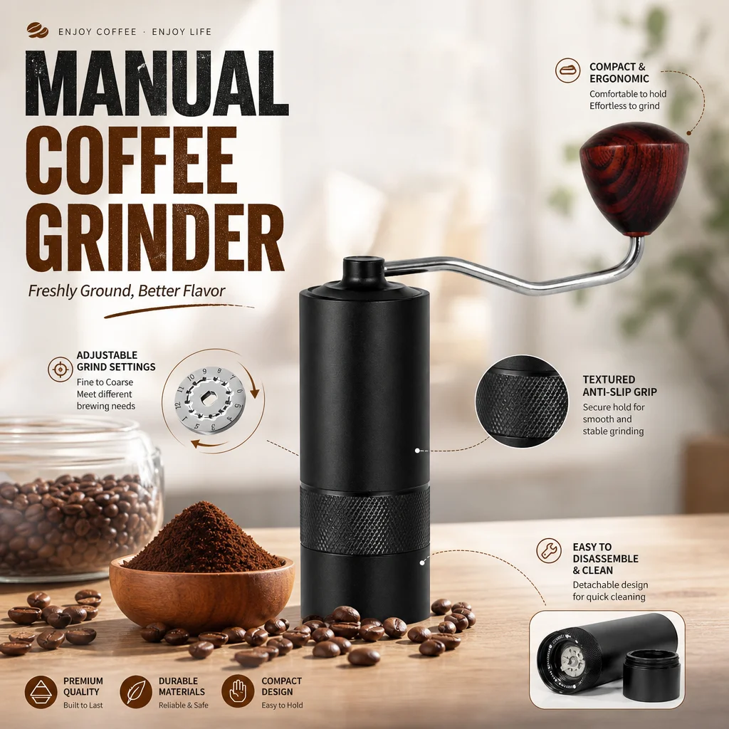 

Professional Manual Coffee Grinder Metal material with anti-slip design 430 Nitrogen Steel Grinding Core for Coffee-making tools