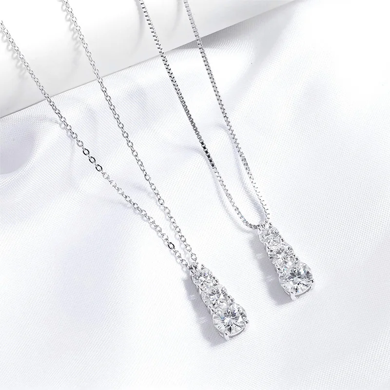 Smyoue 1.8cttw Certified Moissanite Necklace for Women 3 Stones Sparkling Simulated Diamond 925 Sterling Silver Jewelry