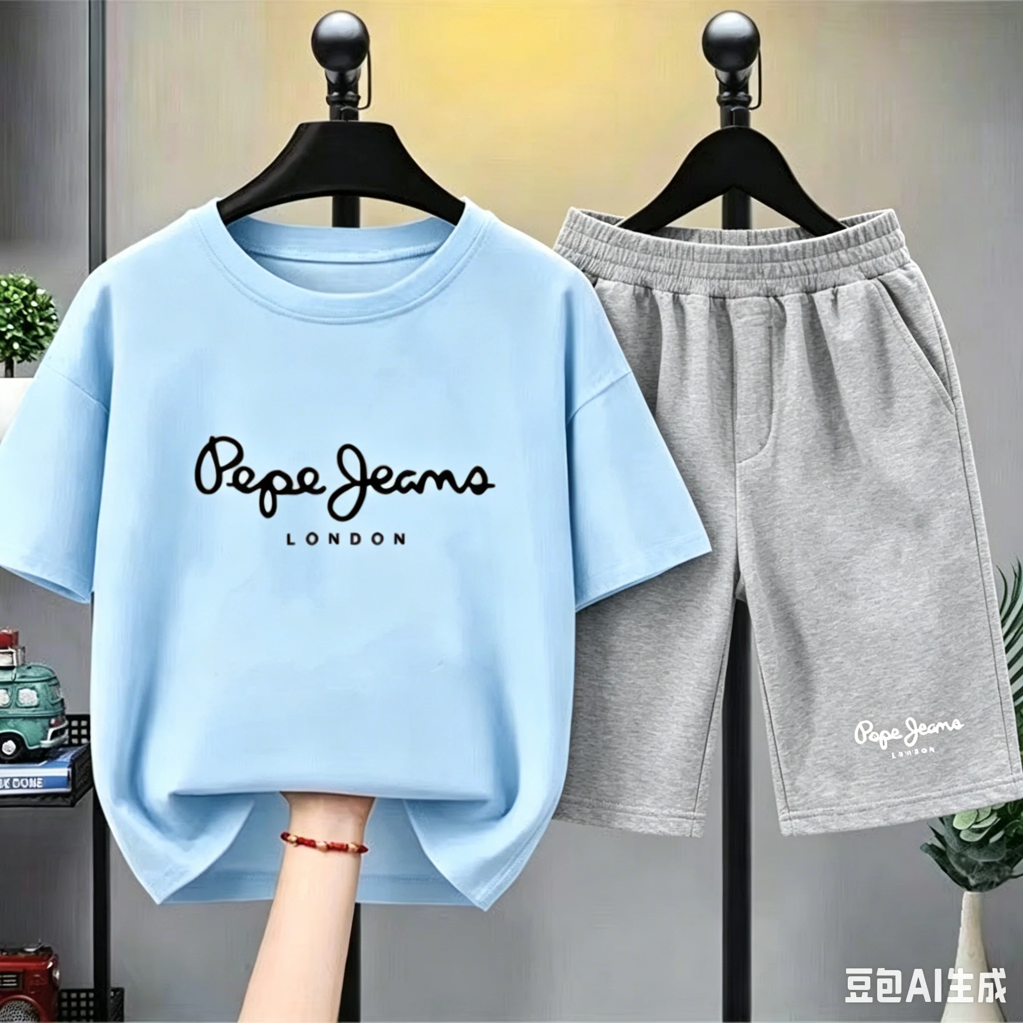 Children Clothes Brand Letters Print T-shirt 3-12Yrs Boys Girls Short-sleeved Top+Shorts Casual Fashion Sports Set Clothing