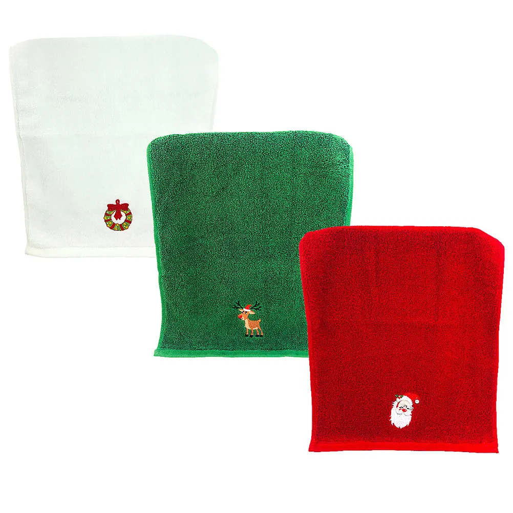 3Pcs Christmas Embroidered Cotton Face Towel Set Soft Absorbent Breathable Eco Friendly Holiday Gift Washing Bath Towel