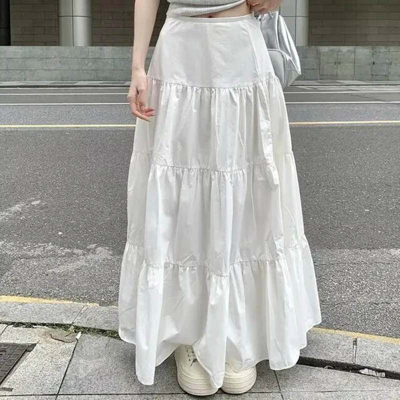 Y2k Odzież Damska Spódnice Vintage Wysoka Talia Elastyczny Patchwork Biały Biały Szykowny Długi Tort Spódnica A-line Streetwear