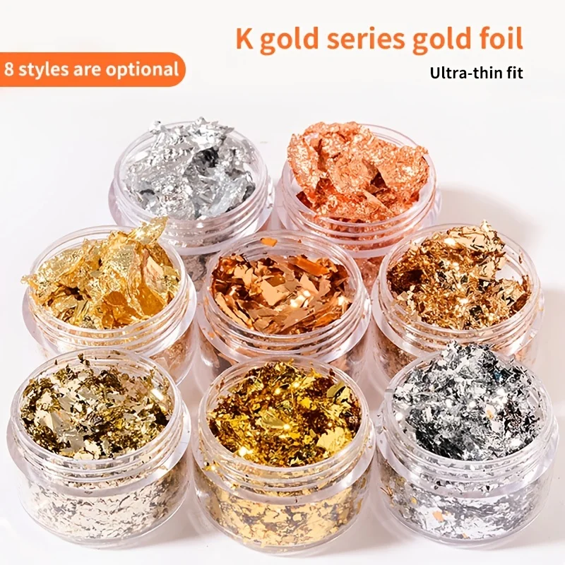 1 Box Gold Silver Irregular Aluminum Foil Paper Nail Art Stickers 3D Glitter DIY Nail Art Imitation Gold Foil Paper Nail Decoration Tools