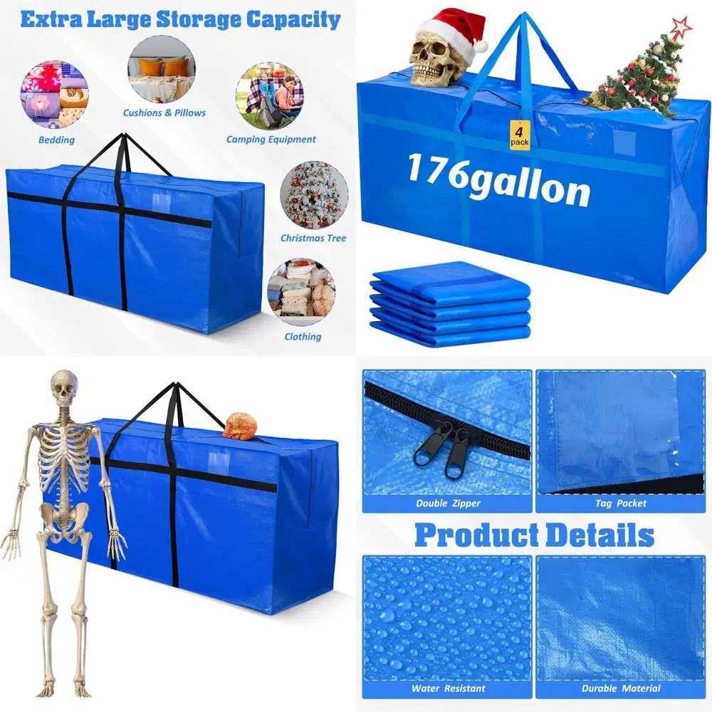 

Large 176 Gallon Zippered Christmas Tree Storage Bags, Heavy Duty Foldable Totes for Trees up to 12 ft (Blue)