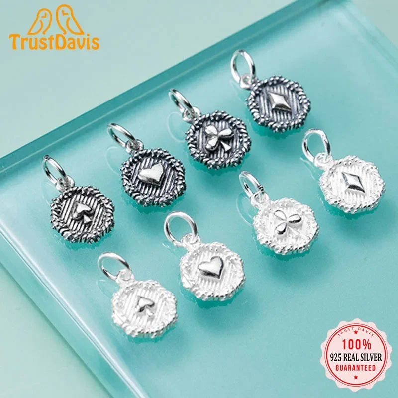 Trustdavis Real 925 Sterling Silver Fashion Sweet Playing CARDS Charm Pendant Handmade DIY Accessories Jewelry Wholesale DZ265