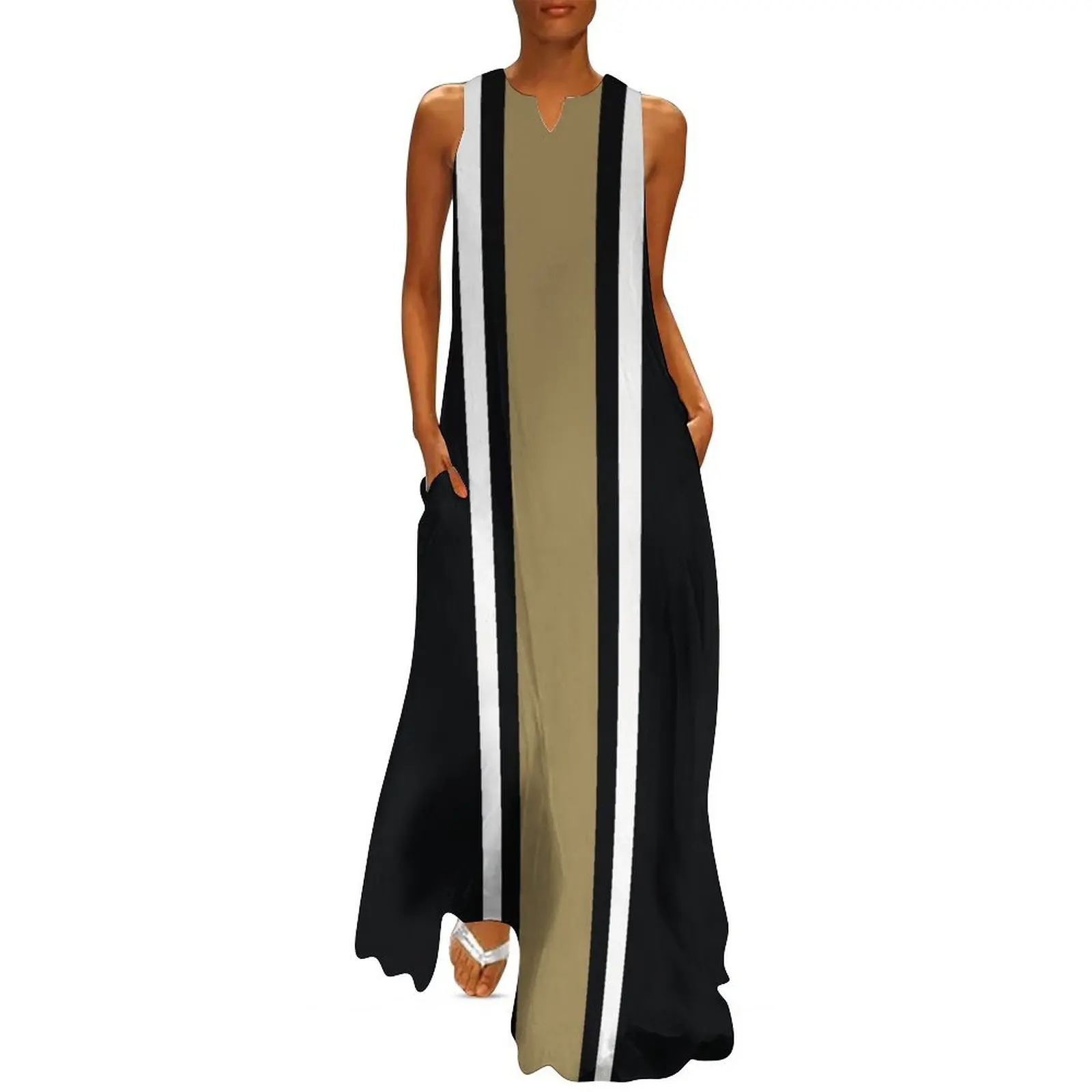 

Black, White, & Gold Vertical Power Stripe Long Dress dress women summer long dresses for women