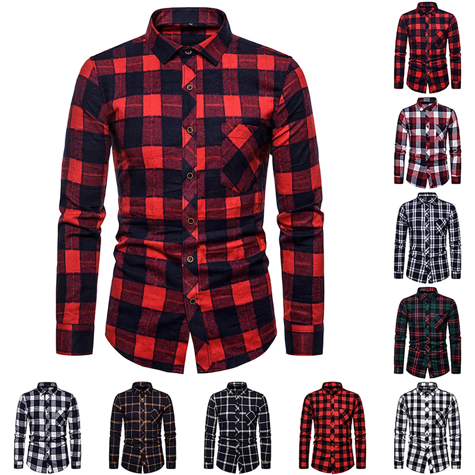 

Men's Plaid Shirt Long Sleeve 100% Cotton Casual Slim Buttons Business Social Dress Shirts Blouse Men Clothing