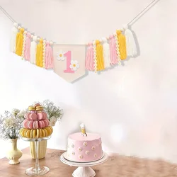 Daisy 1st Happy Birthday Banner Highchair Banner Tassels for Girl&Boy Birthday Party Decoration Baby Birthday Photo Props