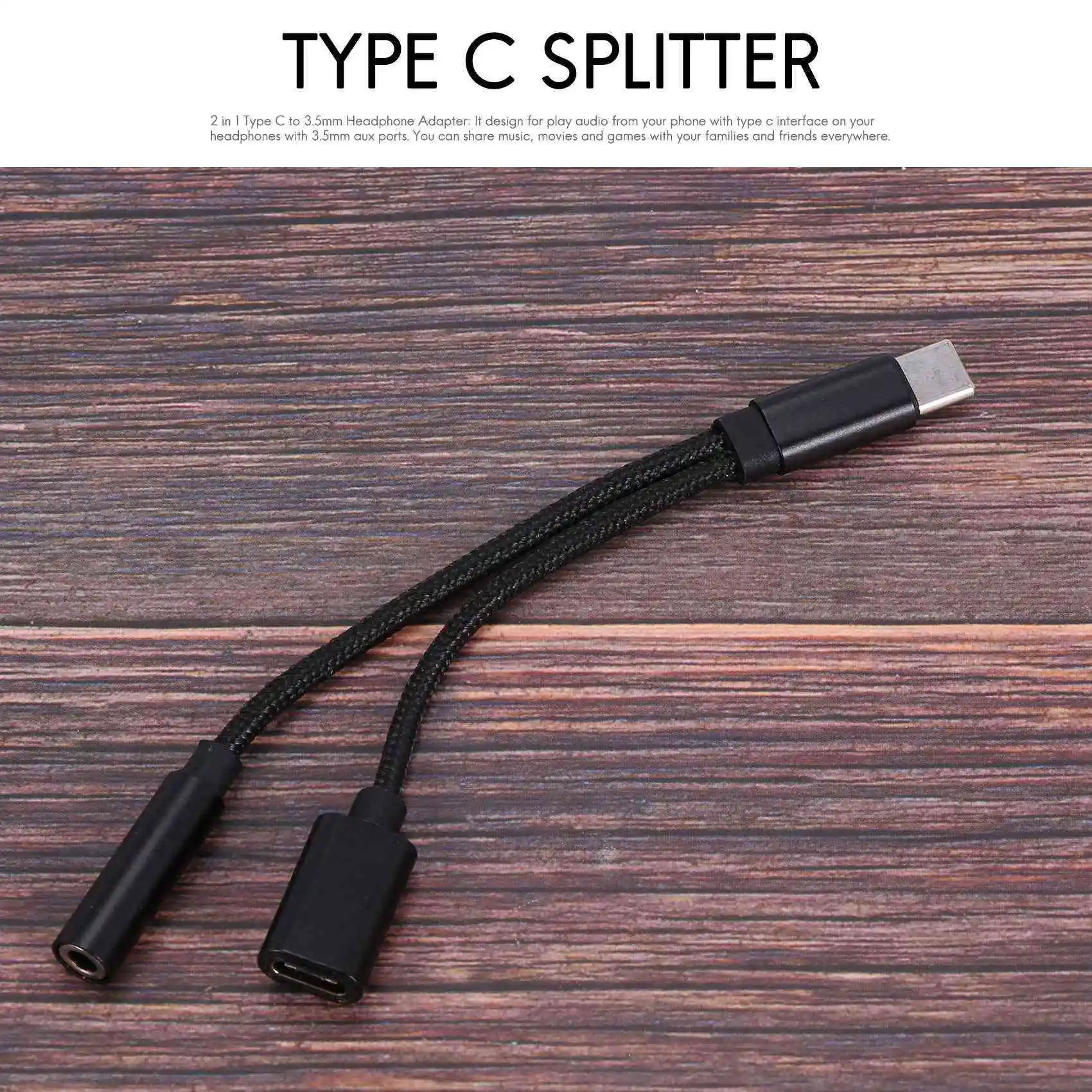 【A01R~】 2 in 1 Type C Headphone Adapter USB C Splitter Jack AUX Audio Charging Converter for