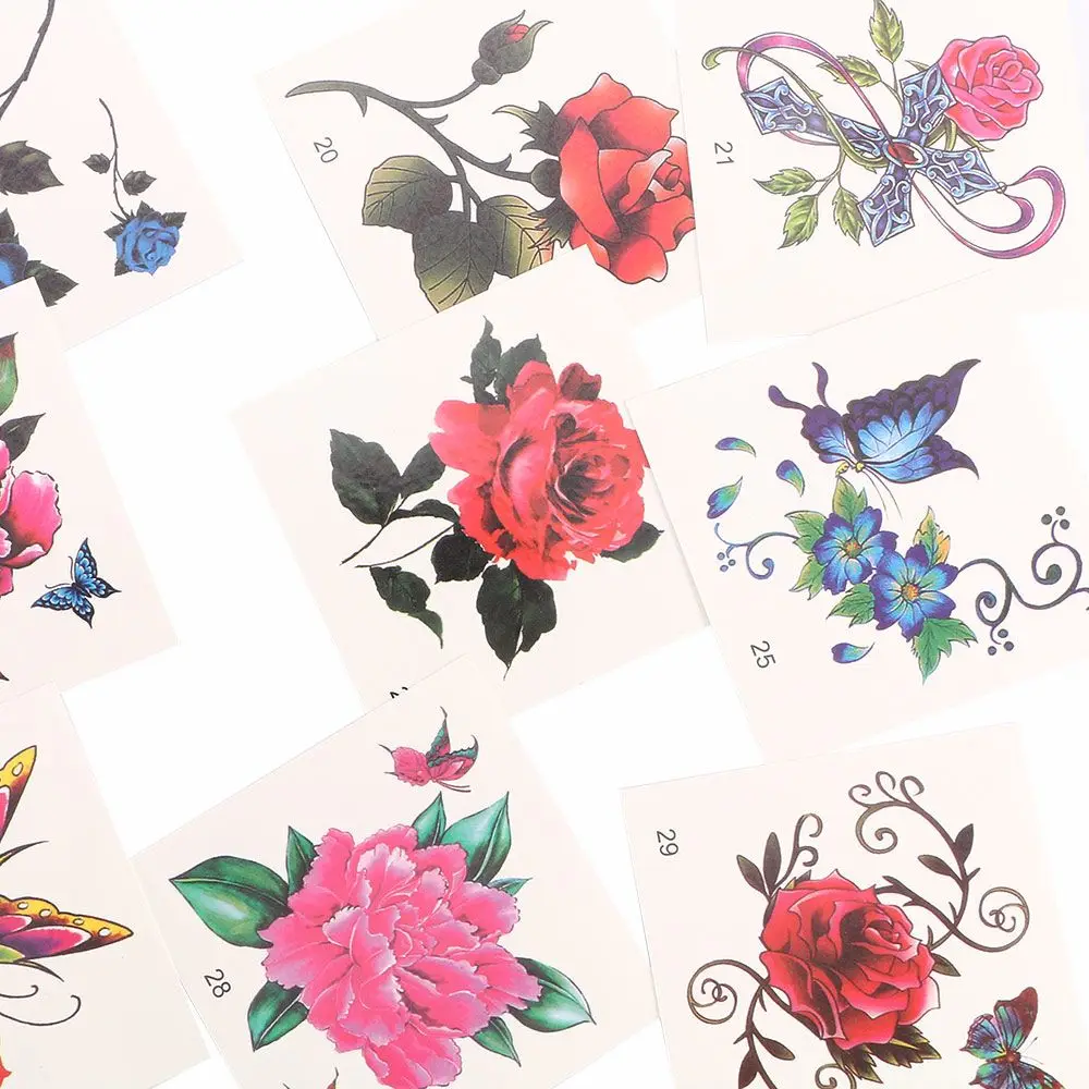 الفتيات الذراع للماء ماكياج وهمية الجسم الفن روز زهرة الفراشة الوشم المؤقت الوشم وهمية