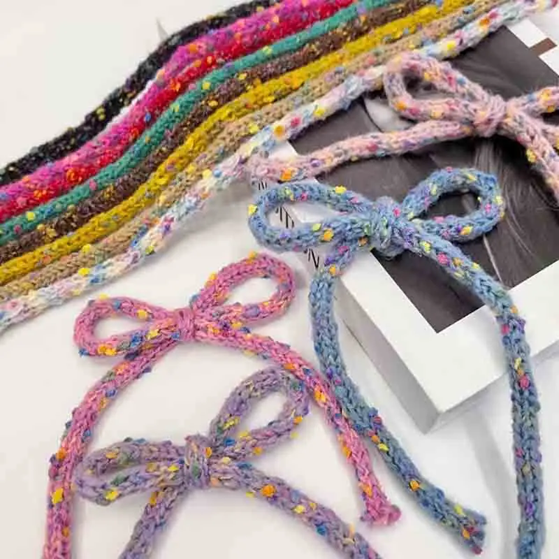 Colorful Fried Dough Twists Wool Hollow Ribbon 1cm Yarn Knitting Rope DIY Headband Clothing Accesso Sweater Hat Rope