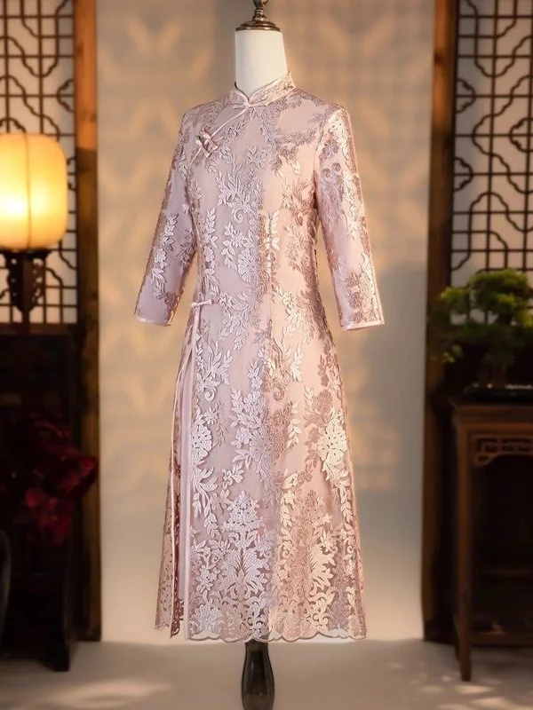 

New 2025 Long Young Sle Rvated Chinese Traditional Women's Dr High End Aosphere Mid-Length round Collar