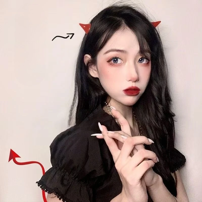 2pcs/bag Solid Color Devil Halloween Hair Side Clips Headpiece Gothic Style Lolita Girl Cosplay Hair Accessories Devil Horn Clip