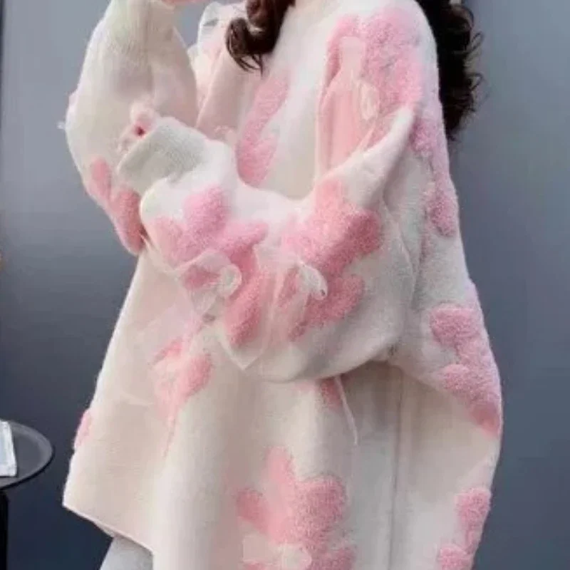 Women's Pullover Knitted Sweater Fashionable Loose Style Round Neck Top Autumn Winter New Korean Version Medium Long Sweater