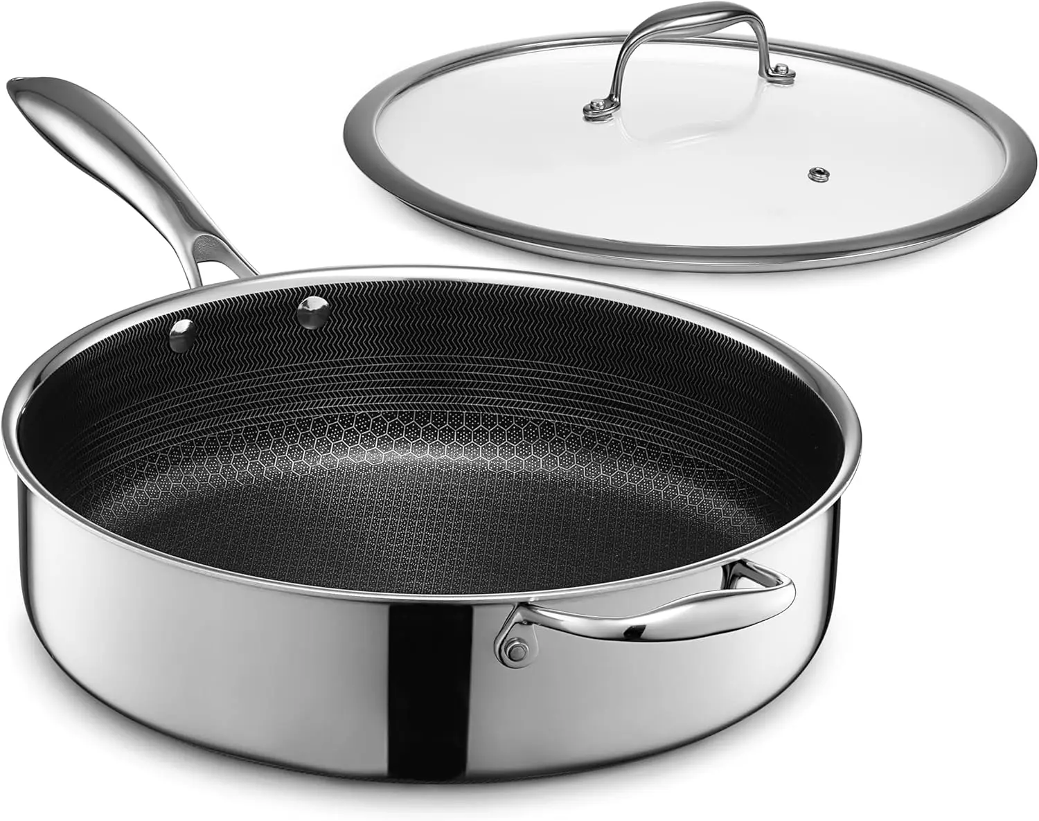 3 Piece Cookware Set, 5.5 Quart Saute Pan With 12 Inch Wok, Oven And Dishwasher Safe, Compatible With All Cooktops