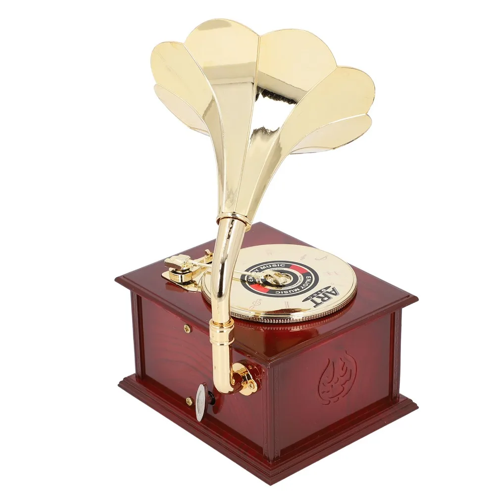 ABS Gramophone Music Box Mechanical Retro Mini Size Phonograph Music Box Exquisite Clockwork Music Box Clockwork Music Box