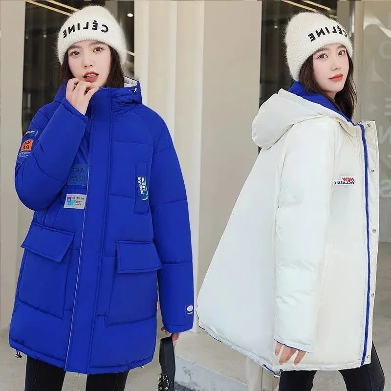 Wear Both Sides Down Cotton Jacket 2023 Winter New Thick Warm Student Coat Fashion Padded Coat Warm Female Hooded Parka Snow Out