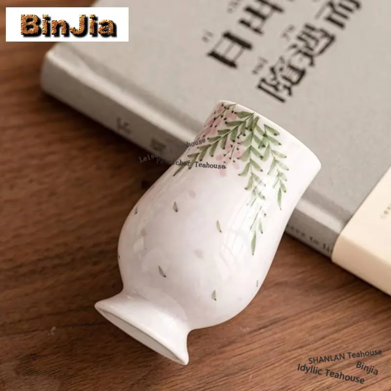 2pc/set Hand Drawn Wisteria Flower Teacup Bouquet Waist Cup Ladies' High-value Host Cup Smlling Fragrant High Footed Mug 75ml