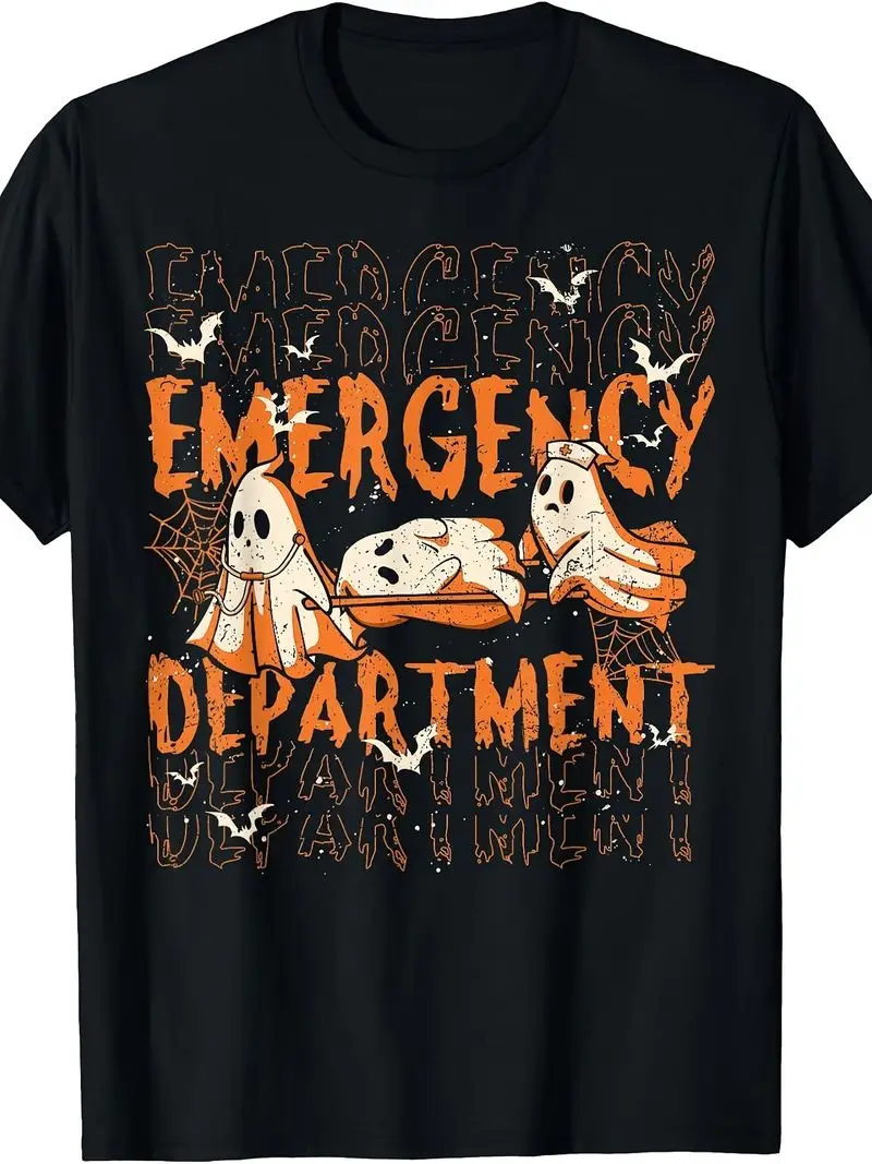 Er Nurse Emergency Department Halloween Spooky Season T-Shirt Retro Casual Crew Neck Printed Tee Perfect For Work Party And Gift