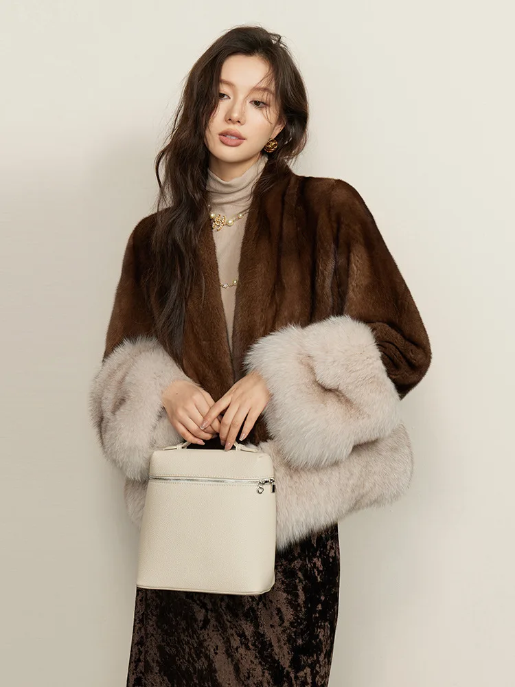 UMI MAO Kaidi Luolan violet étiquette Grade entier vison manteau de fourrure femmes minceur fourrure de renard poignets automne hiver fourrure veste