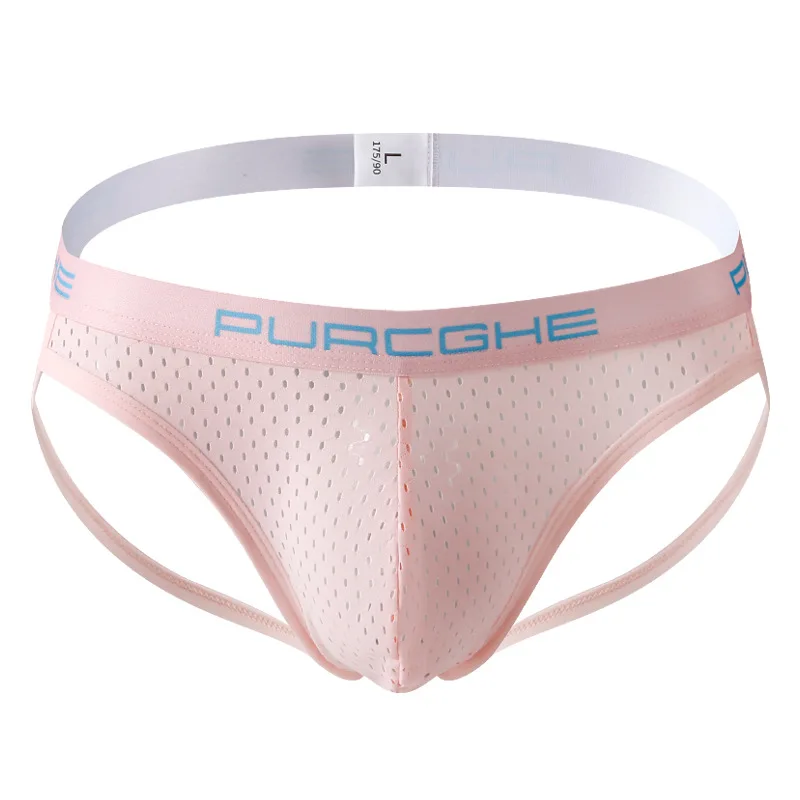 Men's Ice Silk Breathable Thong, Mesh Double T-Back, Low Rise Butt-Lifting Sexy Briefs Gays Erotic Open Buttocks String Knickers